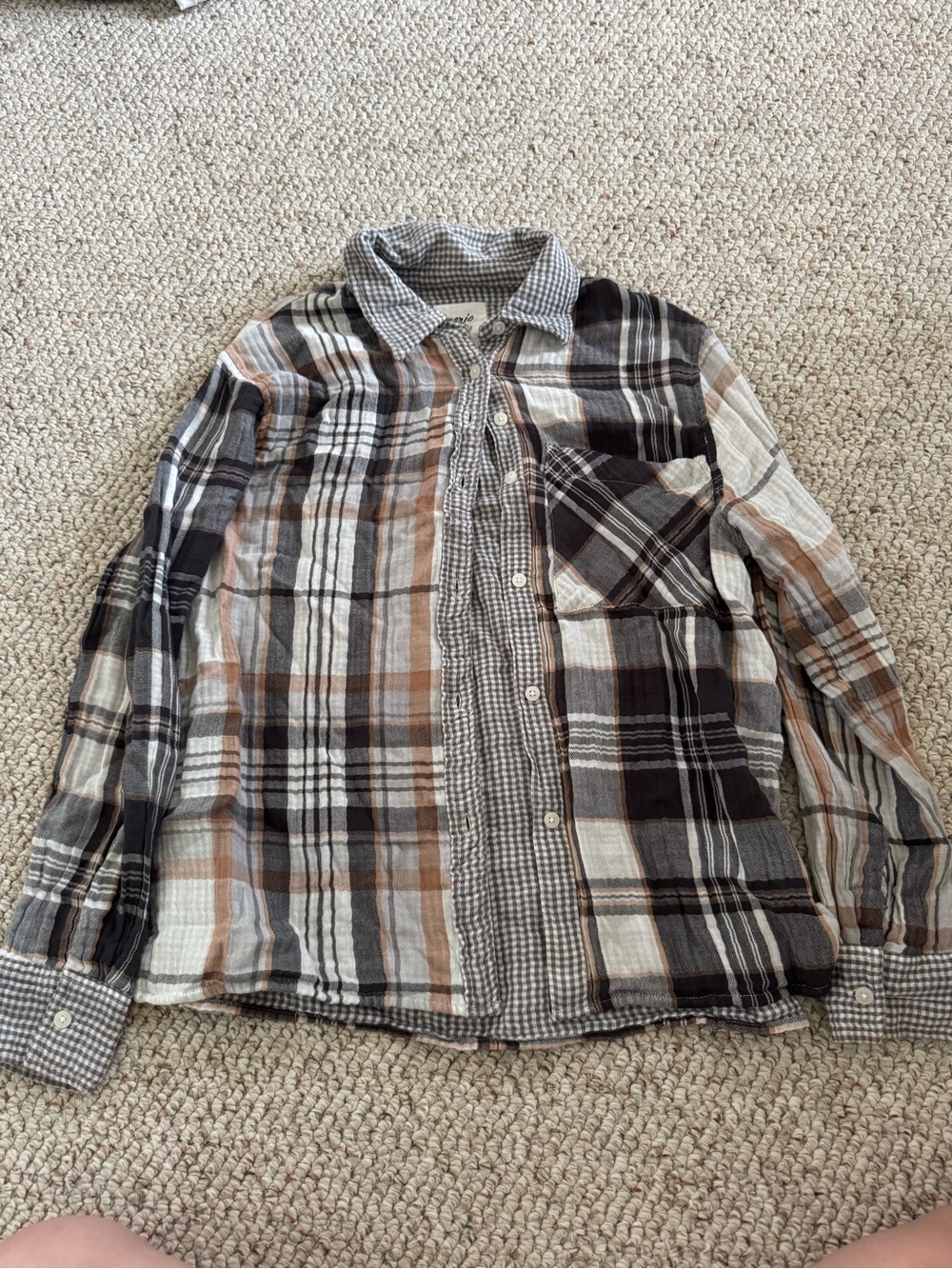 aerie Plaid Button-Down Shirt in Brown, Black & Cream
